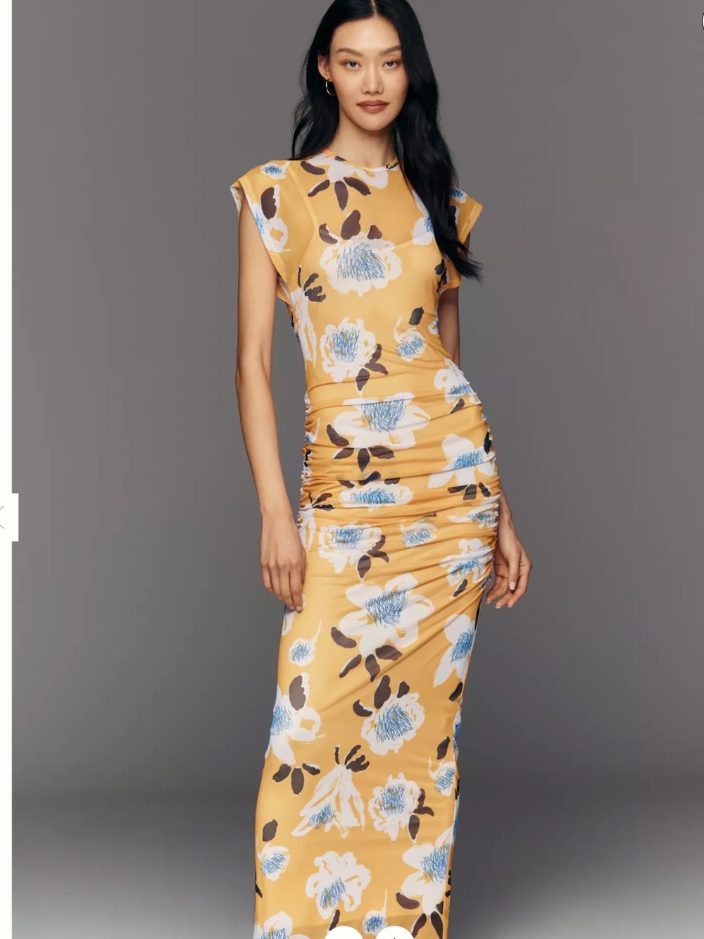 NWT Anthropologie De Loreta Damasco Ruched Maxi Dress Size XS
